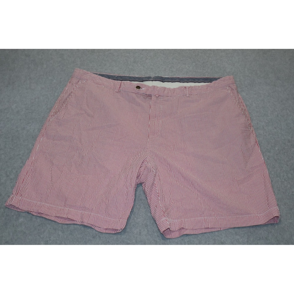 Peter Millar Shorts Mens 42 Red White Seersucker Striped Flat Front Cotton Chino